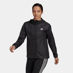 Women's Adidas AEROREADY Logo Running Windbreaker Jacket Black/White - HD9340 001