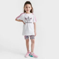 Girls' Little Kids' Adidas Originals Animal Print T-Shirt And Bike Shorts Set White/Multicolor - IA2060 100
