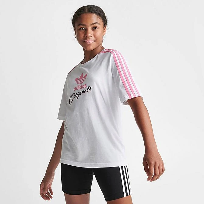 Girls' Adidas Originals Trefoil Script T-Shirt White/Pink/Black - IB3137 100 3 Girls' Adidas Originals Trefoil Script T-Shirt White/Pink/Black - IB3137 100 - Image 3