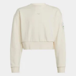 Girls' Little Kids' And Girls' Adidas Originals Graphic Print Cropped Crewneck Sweatshirt Chalk White - IB8455 100