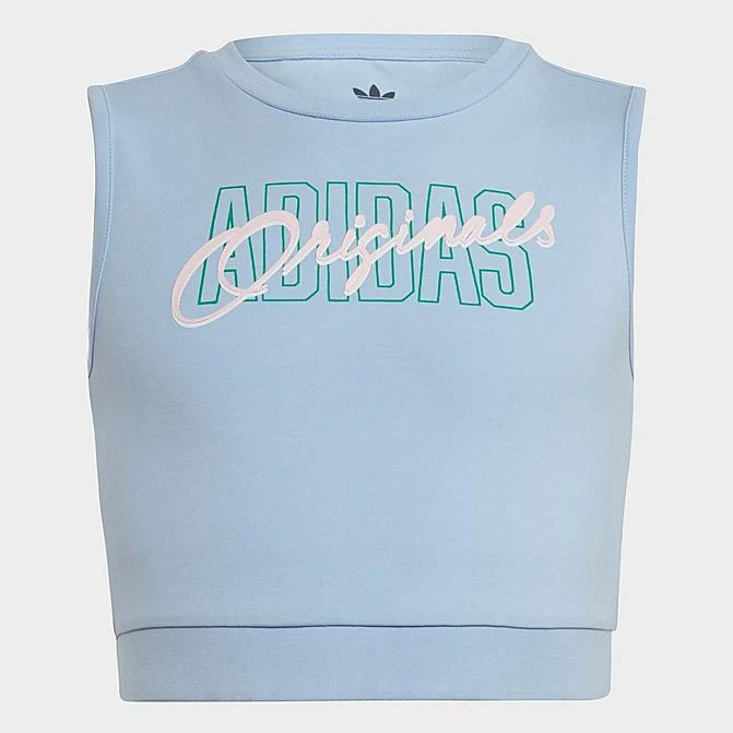 Girls' Little Kids' And Girls' Adidas Originals Graphic Print Crop Tank Blue Dawn - IB8459 450 1 Girls' Little Kids' And Girls' Adidas Originals Graphic Print Crop Tank Blue Dawn - IB8459 450
