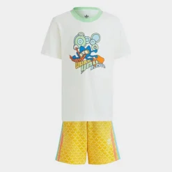 Little Kids' Adidas Originals Graphic Print Shorts And T-Shirt Set Off White - IB8628 100