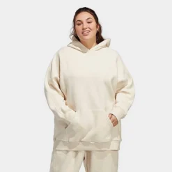 Women's Adidas ALL SZN Fleece Boyfriend Hoodie (Plus Size) Ecru Tint Melange - IC4554 107