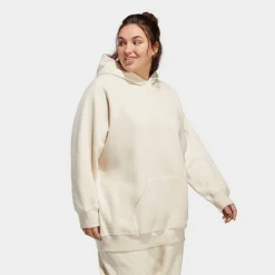 Women's Adidas ALL SZN Fleece Boyfriend Hoodie (Plus Size) Ecru Tint Melange - IC4554 107 -Sports Fashion IC4554 107 M3