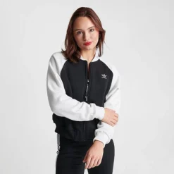 Women's Adidas Adicolor Classics Trefoil College Bomber Jacket Black - IK0435 001 -Sports Fashion IK0435 001 M3