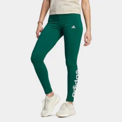 Women's Adidas LOUNGEWEAR Essentials High-Waisted Logo Leggings Collegiate Green/White - IM2853 305