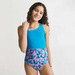 Girls' Nike Asymmetrical Cutout One Piece Swimsuit Blue/Pink - NESSD731 480 -Sports Fashion NESSD731 480 M3