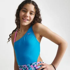Girls' Nike Asymmetrical Cutout One Piece Swimsuit Blue/Pink - NESSD731 480 -Sports Fashion NESSD731 480 M5