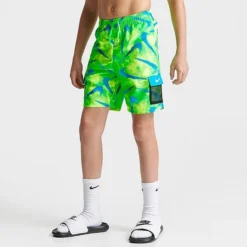 Boys' Nike Tie Dye Swoosh Cargo Swim Shorts Green/Blue - NESSD801 370