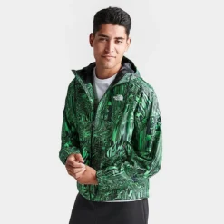 Men's The North Face Novelty Graphic Print Rain Jacket Green/Black - NF0A7ZYD 320