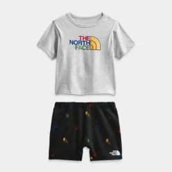 Infant The North Face Summer T-Shirt And Shorts Set TNF Light Grey Heather/TNF Blue Print - NF0A7ZZN 050