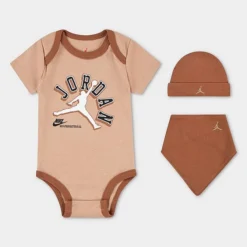Nike Infant Jordan Varsity Logo Bodysuit, Hat And Bib Gift Box Set (3-Piece) Light Brown/Wheat - NJ0610 X0L