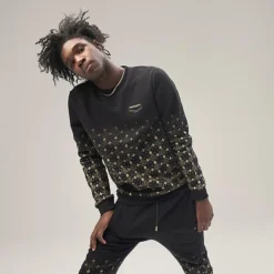 Men's Supply & Demand Royalty Monogram Print Crewneck Sweatshirt Black/Gold - SUM16344 090 -Sports Fashion SUM16344 090 M3