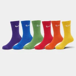 Little Kids' Nike Dri-Fit Crew Socks (6-Pack) Red/Orange/Yellow/Green/Blue/Purple - UN0019Â E69