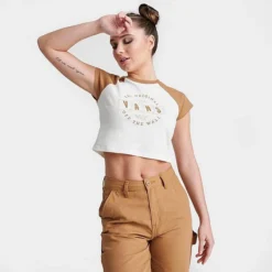 Women's Vans OTW Branch Raglan Cropped T-Shirt Marshmallow/Tobacco Brown - VN0003KP BRT